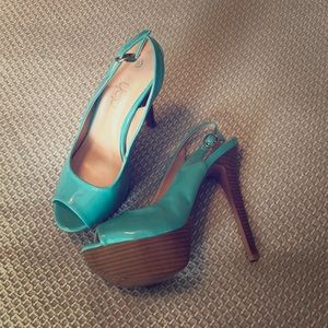 Teal platform stiletto pumps by deb